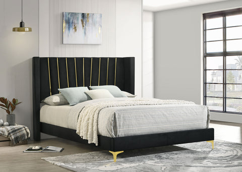 Zahavah Upholstered Eastern King Panel Bed Black