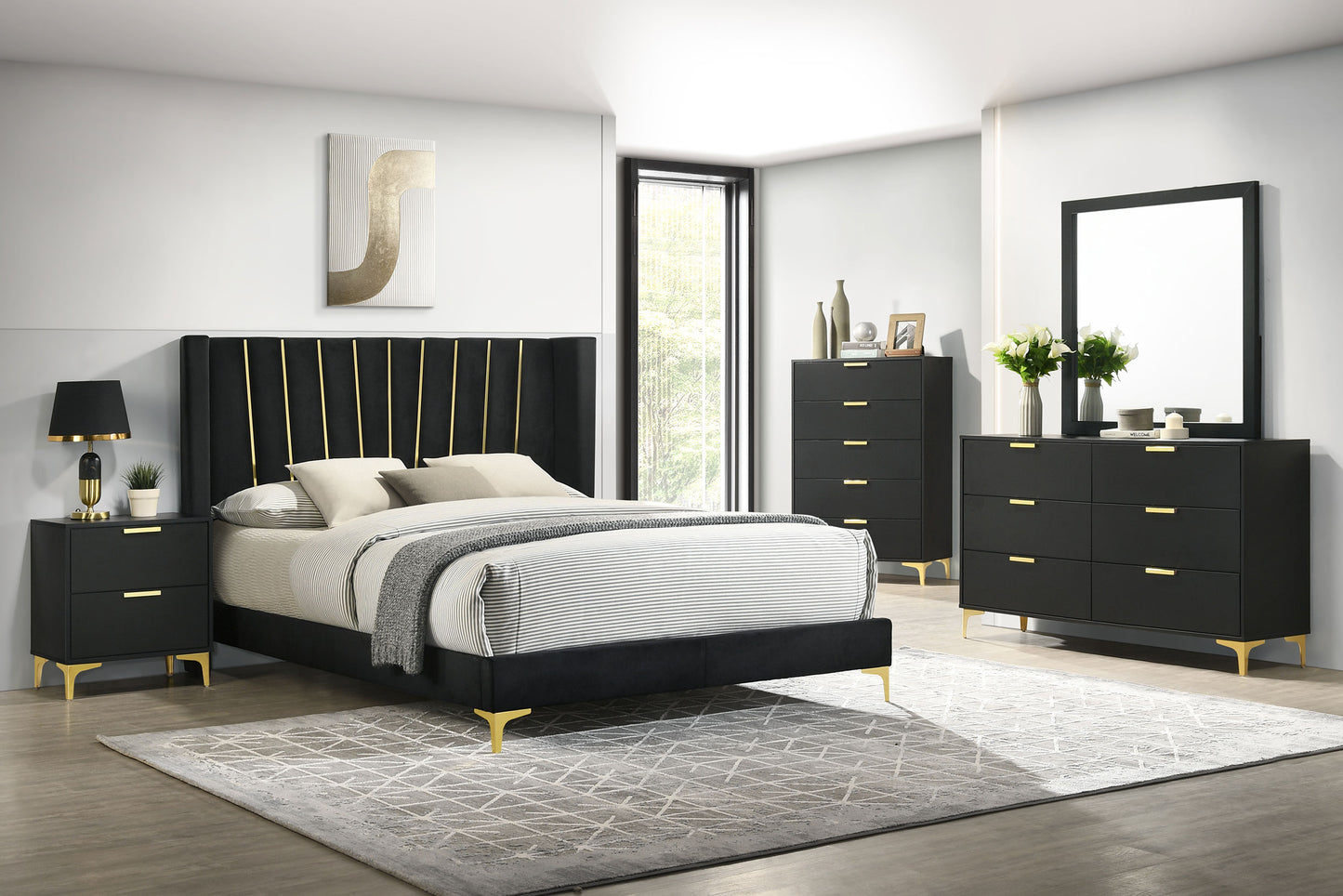 valencia upholstered eastern king panel bed black