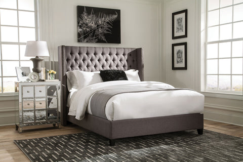 Acadia Upholstered Full Wingback Bed GreyGrey