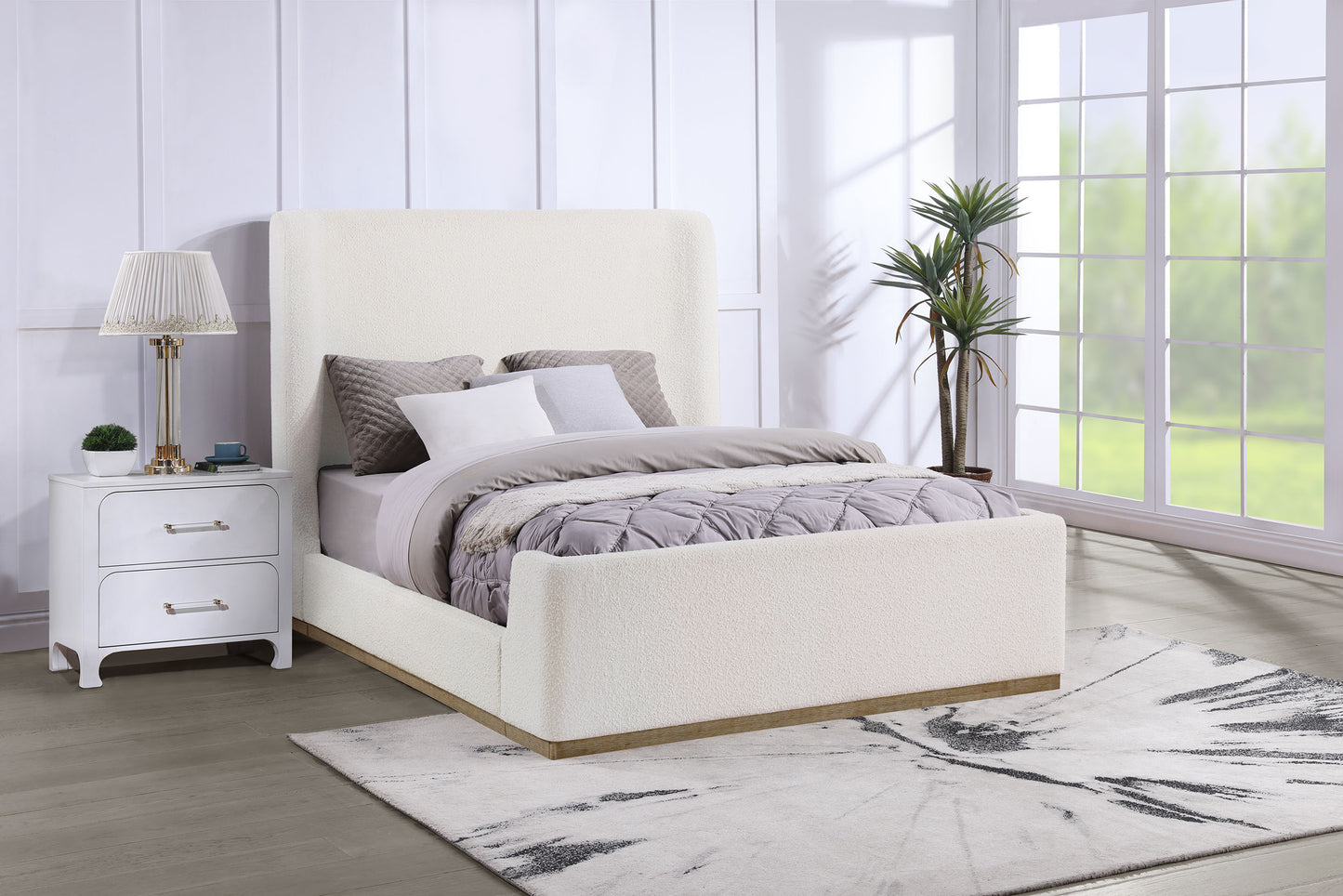 aldrich upholstered eastern king sleigh bed cream