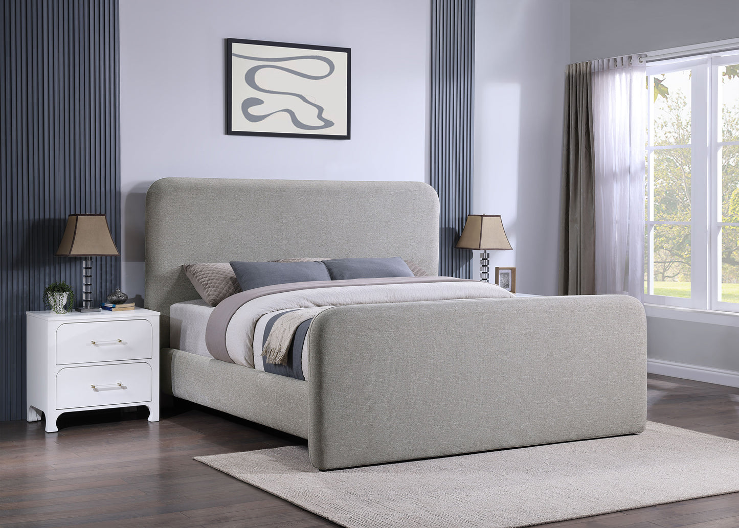 norcrest upholstered eastern king panel bed grey