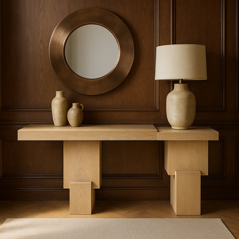 Camden Natural Oak Veneer And Solid Wood Console Table, 1 Piece
