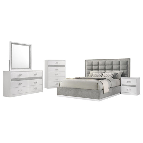 Cayenne 5-Piece Queen Platform Bedroom Set Grey and White High Gloss