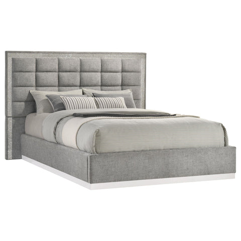 Cayenne Queen Chenille Platform Bed Grey and White High Gloss