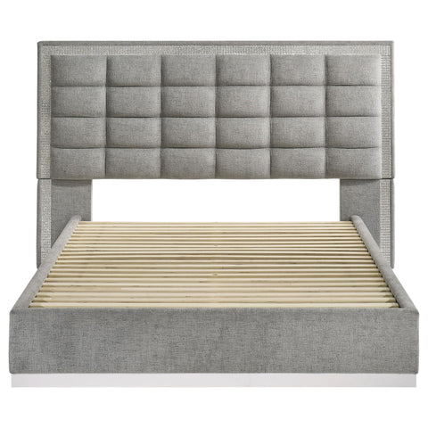 Cayenne Queen Chenille Platform Bed Grey and White High Gloss