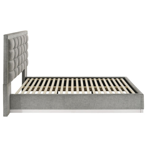 Cayenne Queen Chenille Platform Bed Grey and White High Gloss
