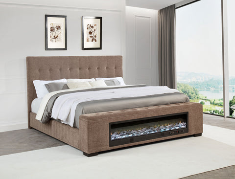 Moniz Upholstered California King Audio Flame Visualizer Bed Brown
