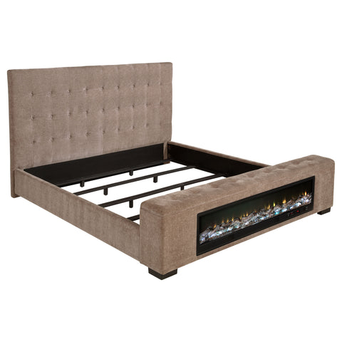 Moniz Upholstered California King Audio Flame Visualizer Bed Brown