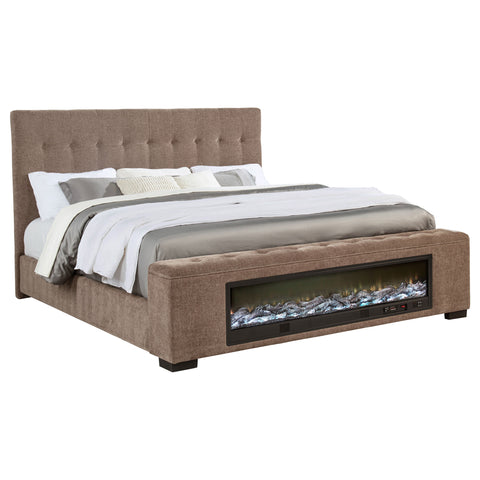 Moniz Upholstered California King Audio Flame Visualizer Bed Brown