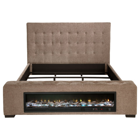 Moniz Upholstered California King Audio Flame Visualizer Bed Brown
