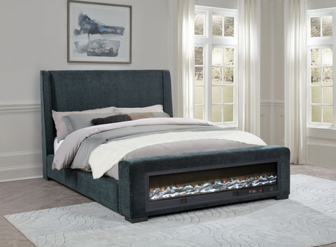Krester Upholstered California King Audio Flame Visualizer Bed Blue