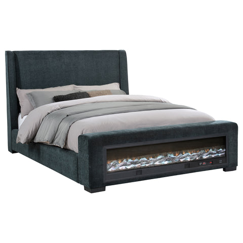 Krester Upholstered California King Audio Flame Visualizer Bed Blue