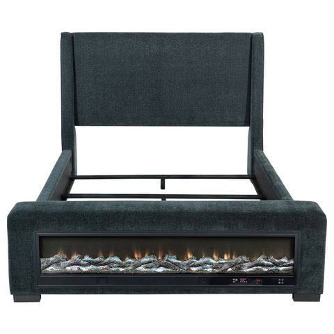 Krester Upholstered California King Audio Flame Visualizer Bed Blue