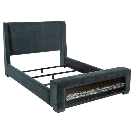 Krester Upholstered Queen Audio Flame Visualizer Bed Blue