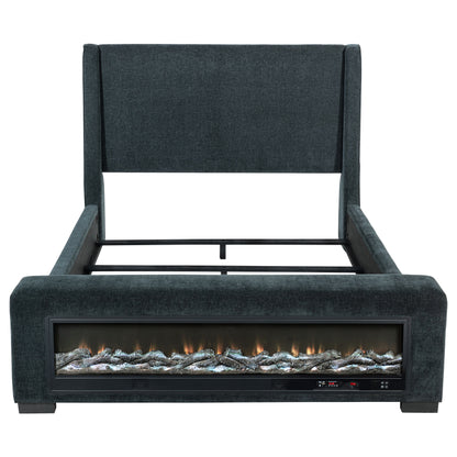 Krester Upholstered Queen Audio Flame Visualizer Bed Blue