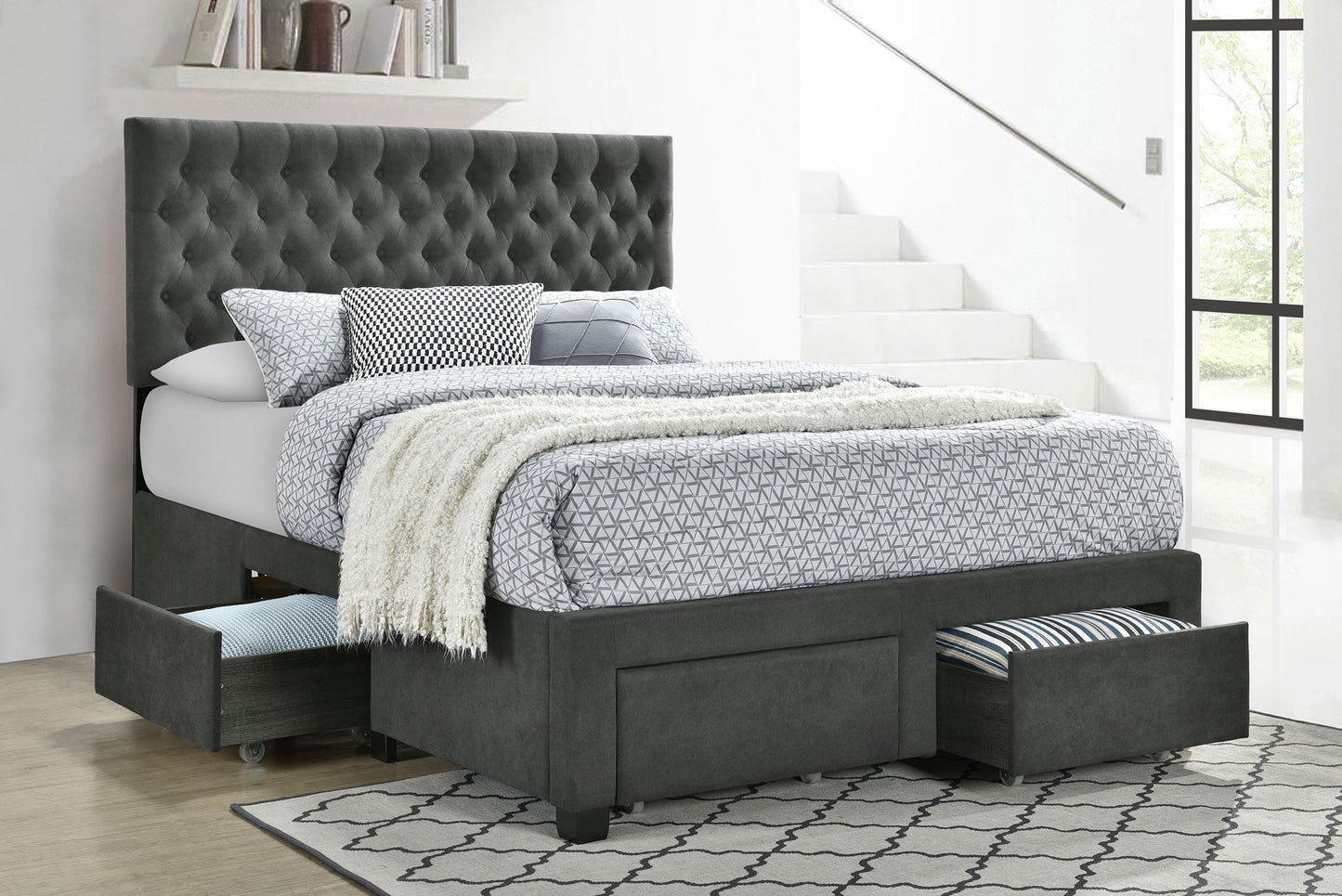 stephan upholstered queen storage panel bed greygrey