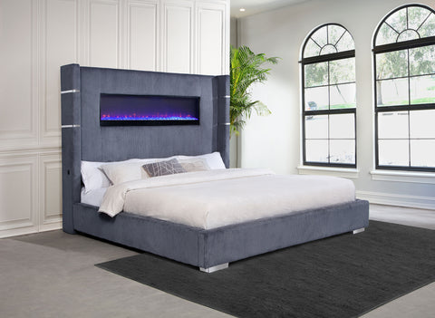 Ortega 67-inch Upholstered Eastern King Fireplace Bed GreyGrey