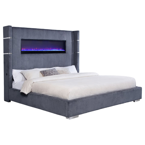 Ortega 67-inch Upholstered Eastern King Fireplace Bed GreyGrey
