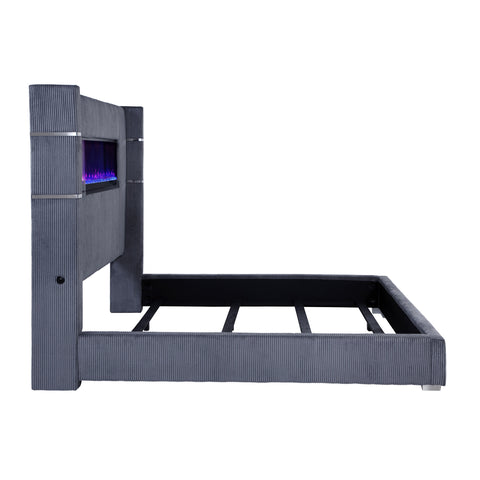 Ortega 67-inch Upholstered Eastern King Fireplace Bed GreyGrey