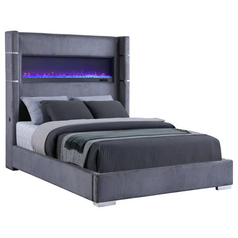 Ortega 67-inch Upholstered Cal King Fireplace Bed GreyGrey