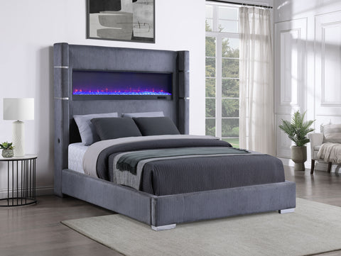 Ortega 67-inch Upholstered Queen Fireplace Bed GreyGrey