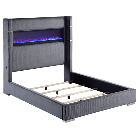 Ortega 67-inch Upholstered Queen Fireplace Bed GreyGrey