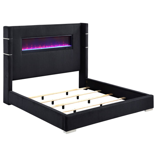 Ortega 67-inch Upholstered Eastern King Fireplace Bed BlackBlack