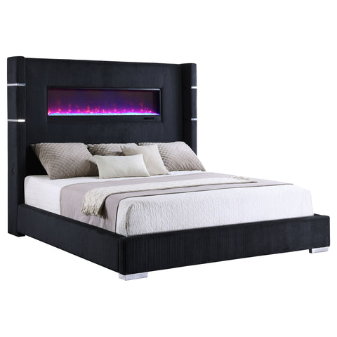 Ortega 67-inch Upholstered Eastern King Fireplace Bed BlackBlack