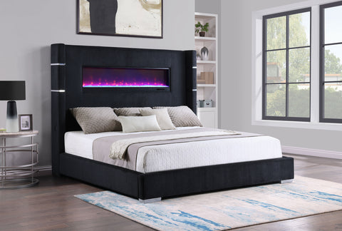 Ortega 67-inch Upholstered Cal King Fireplace Bed BlackBlack