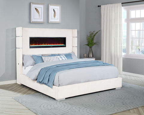 Ortega 67-inch Upholstered Eastern King Fireplace Bed BlackCream