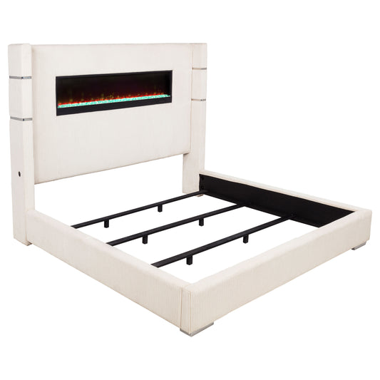Ortega 67-inch Upholstered Eastern King Fireplace Bed BlackCream