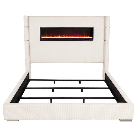 Ortega 67-inch Upholstered Eastern King Fireplace Bed BlackCream