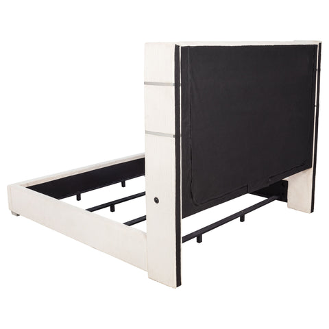 Ortega 67-inch Upholstered Eastern King Fireplace Bed BlackCream
