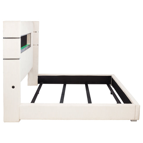 Ortega 67-inch Upholstered Eastern King Fireplace Bed BlackCream
