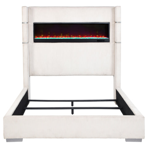 Ortega 67-inch Upholstered Cal King Fireplace Bed CreamCream