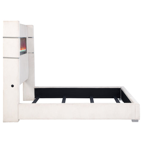 Ortega 67-inch Upholstered Cal King Fireplace Bed CreamCream