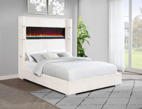 Ortega 67-inch Upholstered Queen Fireplace Bed CreamCream