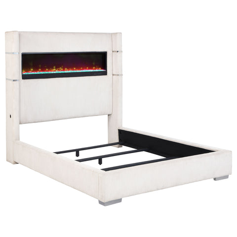 Ortega 67-inch Upholstered Queen Fireplace Bed CreamCream