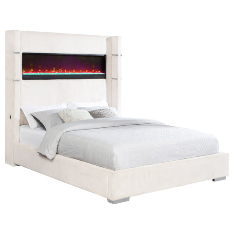 Ortega 67-inch Upholstered Queen Fireplace Bed CreamCream