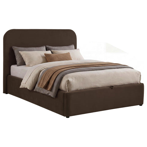 Pavone Upholstered Full Storage Lift Platform Bed Chocolate