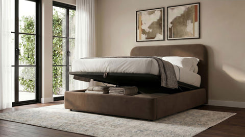 Pavone Upholstered Full Storage Lift Platform Bed Chocolate