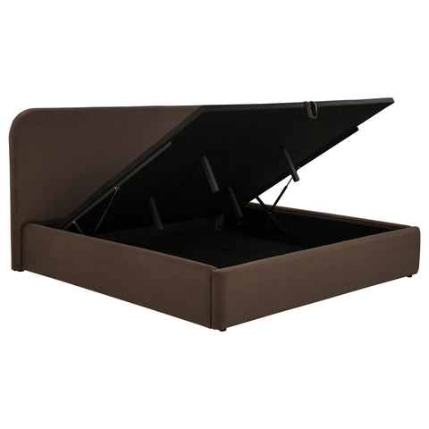 Pavone Upholstered Eastern King Storage Lift Platform Bed Chocolate