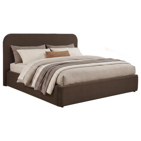 Pavone Upholstered Eastern King Storage Lift Platform Bed Chocolate