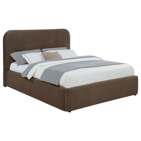 Pavone Upholstered Queen Storage Lift Platform Bed Chocolate