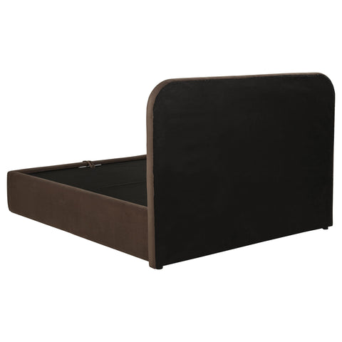 Pavone Upholstered Queen Storage Lift Platform Bed Chocolate