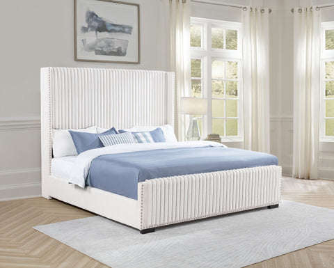 Tevlin 65-inch Upholstered Eastern King Wingback Bed CreamCream