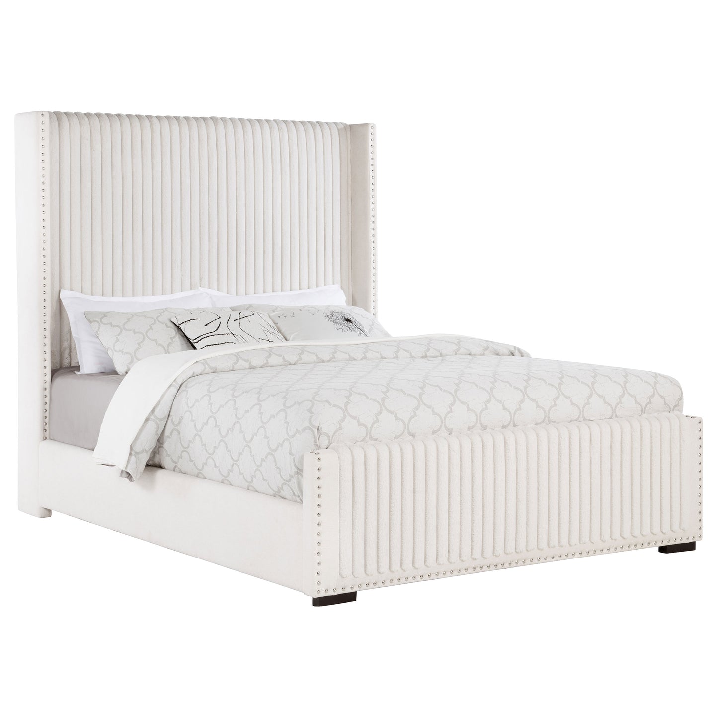tevlin 65-inch upholstered queen wingback bed creamcream