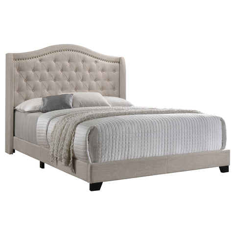 Morgan Upholstered Full Wingback Bed BeigeBeige