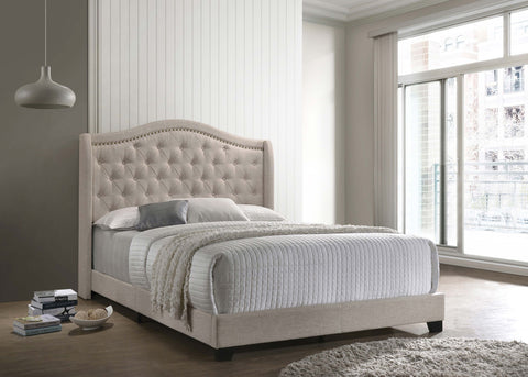 Morgan Upholstered Queen Wingback Bed BeigeBeige