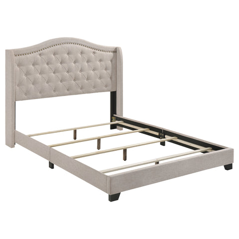 Morgan Upholstered Queen Wingback Bed BeigeBeige